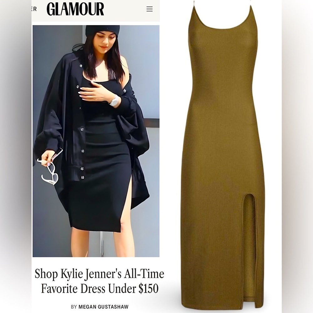 Topshop Kylie Jenner Fav Ribbed Bodycon Midi Dress Olive Size 2